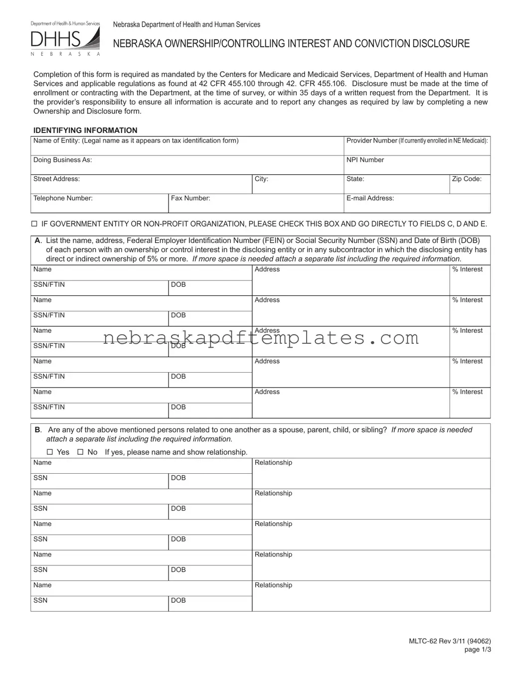 Blank Mltc 62 Nebraska PDF Template