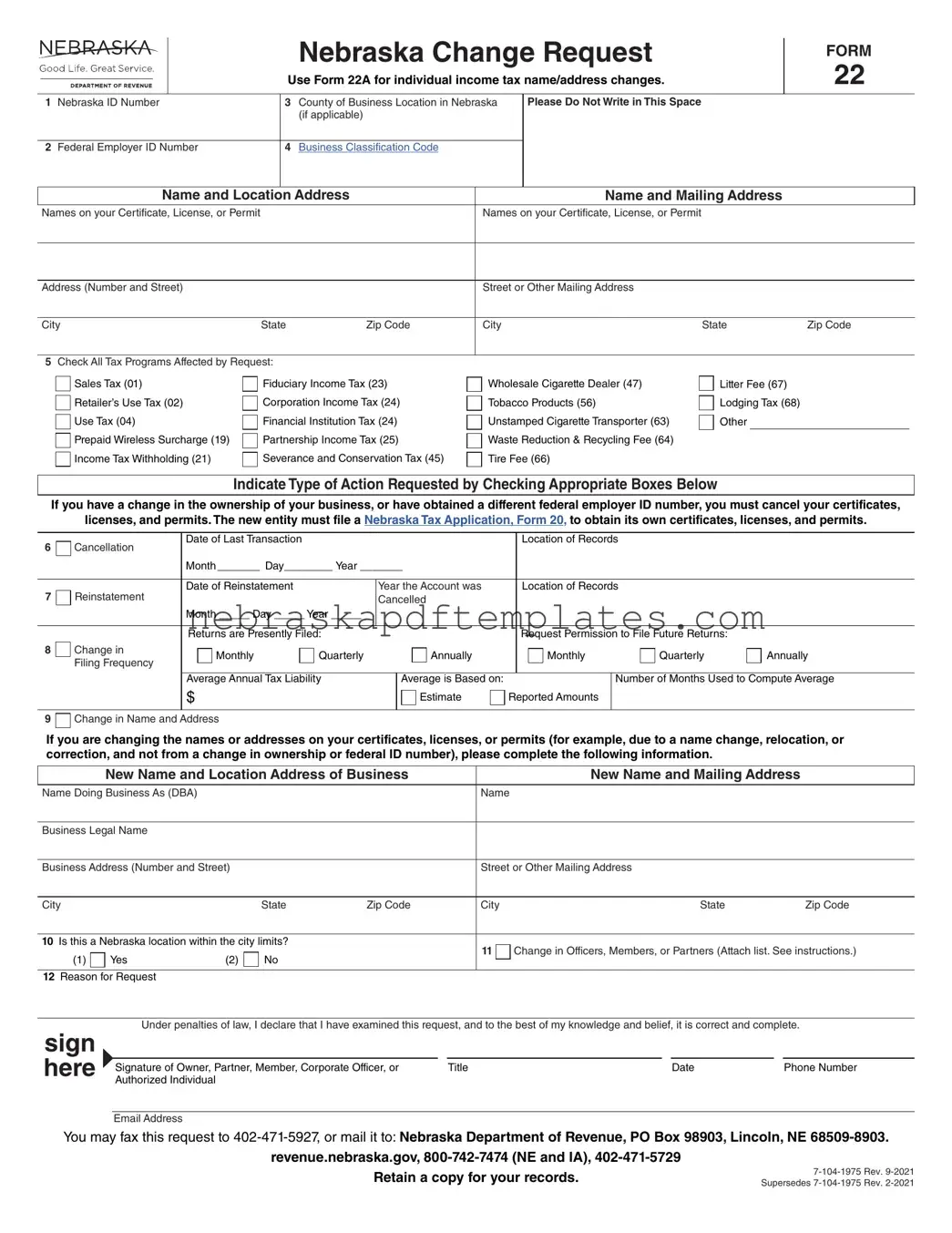 Blank Nebraska 22 PDF Template