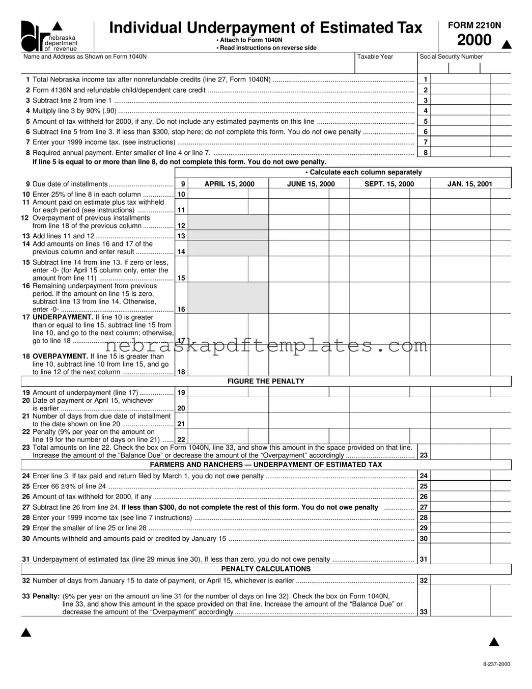 Blank Nebraska 2210N PDF Template