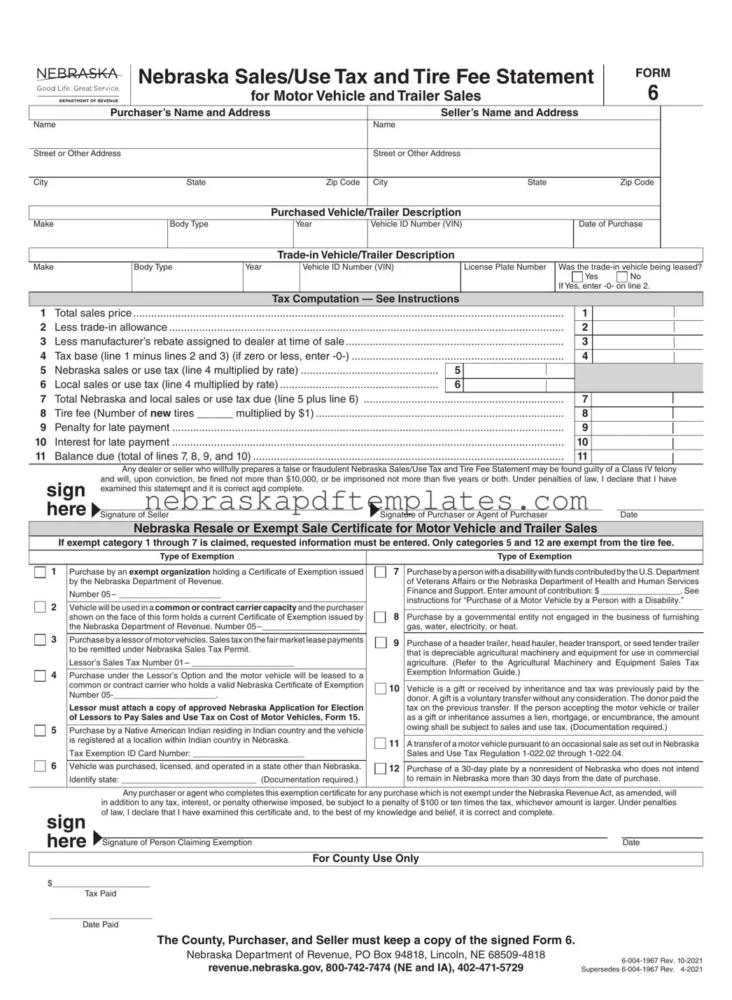Blank Nebraska 6 PDF Template