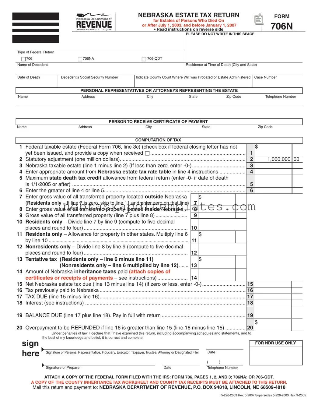 Blank Nebraska 706N PDF Template
