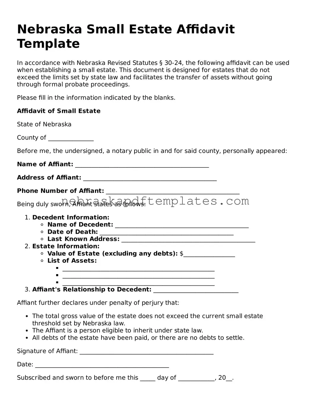 Attorney-Verified Small Estate Affidavit Document for Nebraska