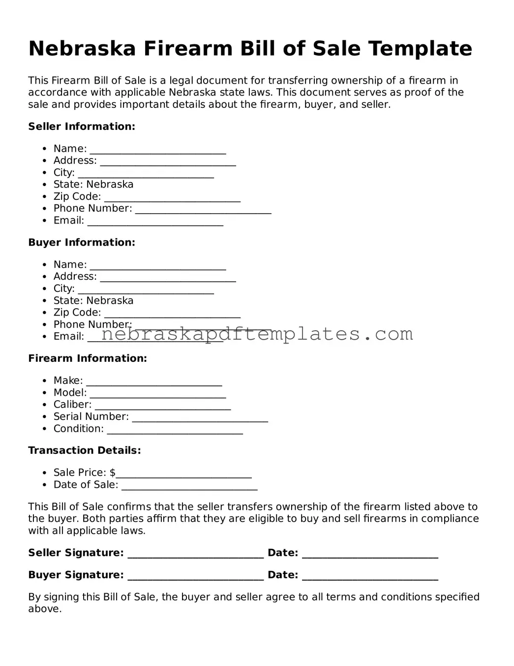 Attorney-Verified  Firearm Bill of Sale Document for Nebraska
