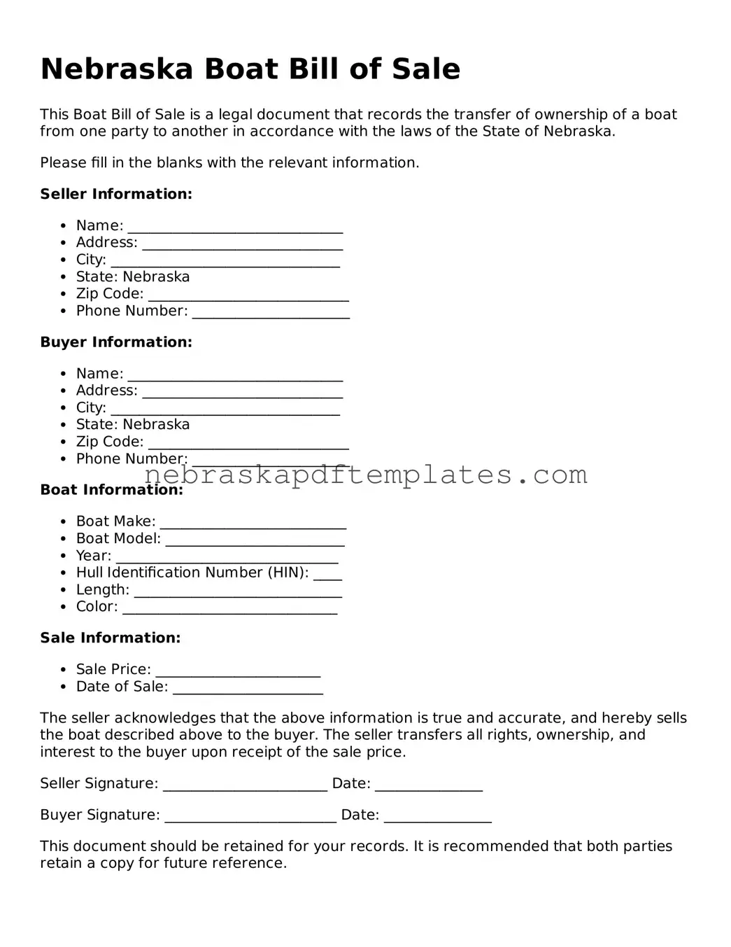 Attorney-Verified  Boat Bill of Sale Document for Nebraska
