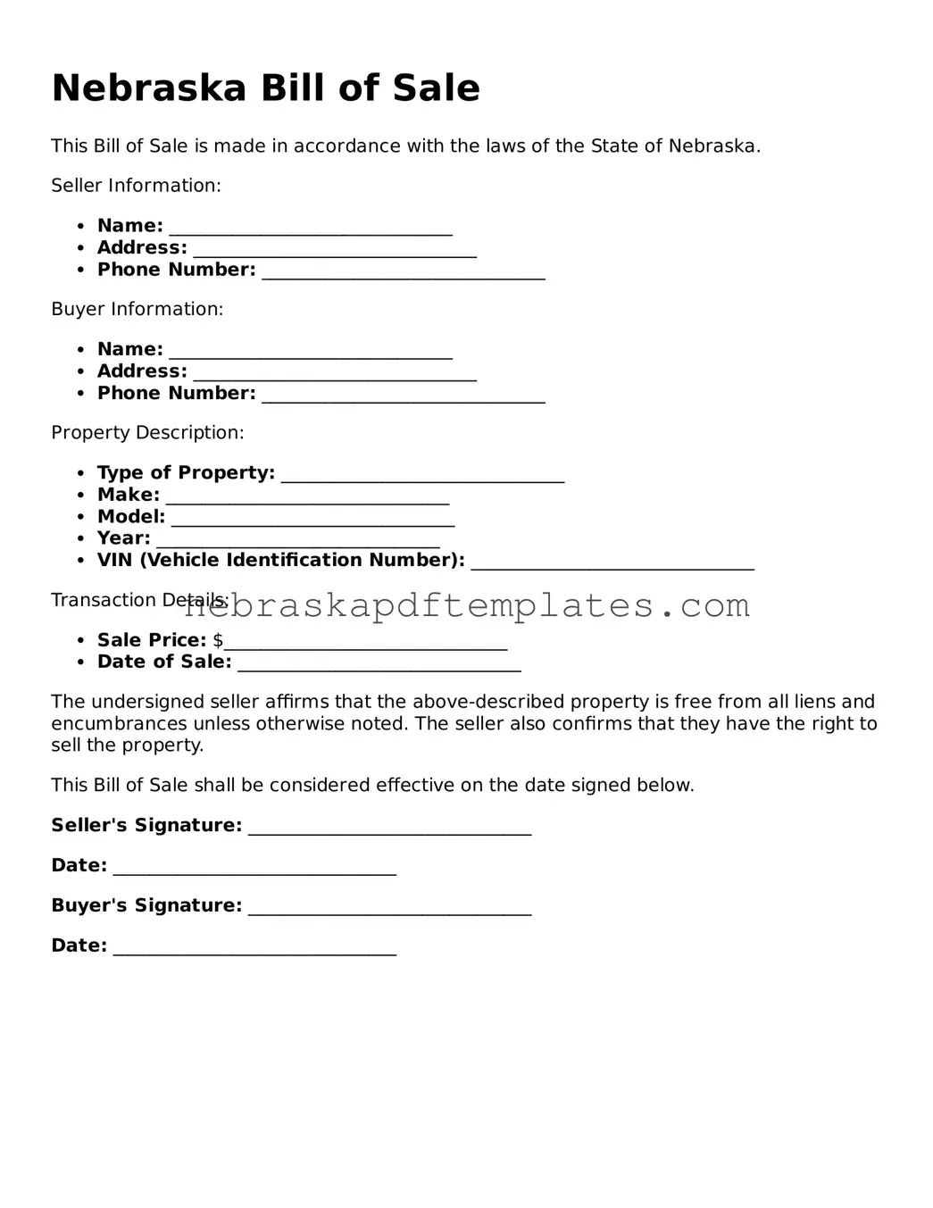 Attorney-Verified  Bill of Sale Document for Nebraska