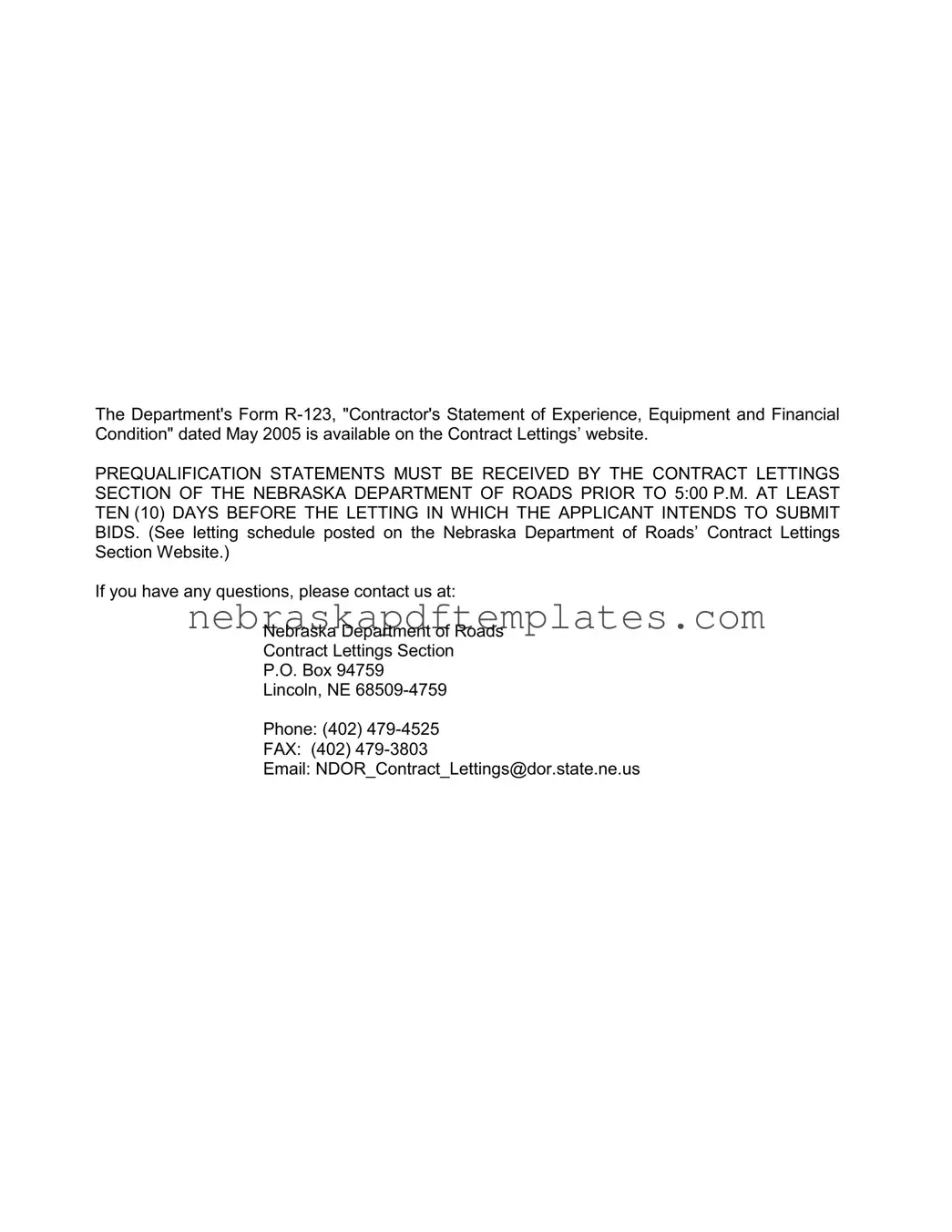 Blank Nebraska Department Of Roads PDF Template