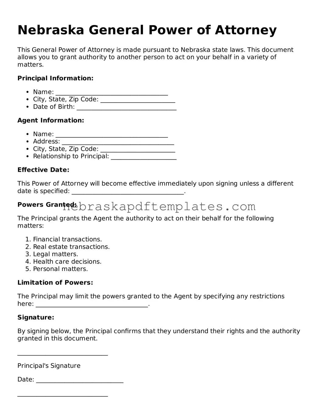 Attorney-Verified  General Power of Attorney Document for Nebraska