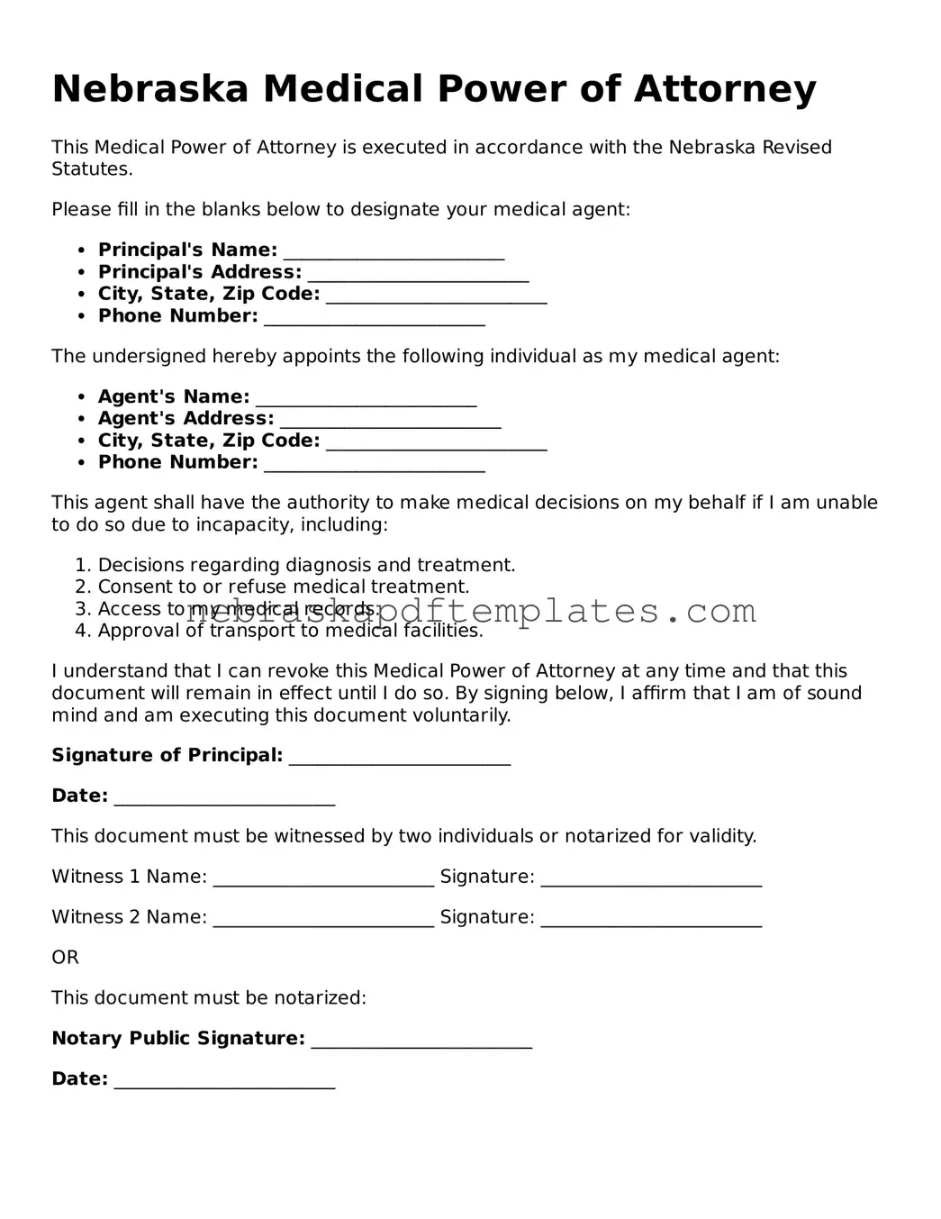 Attorney-Verified  Medical Power of Attorney Document for Nebraska
