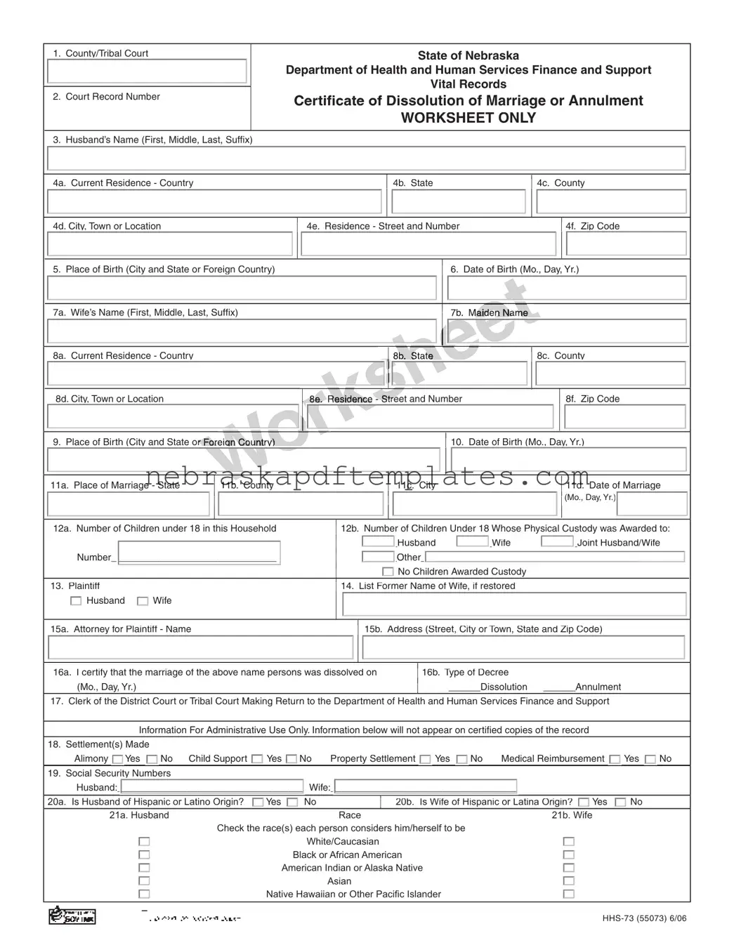 Blank Nebraska Hhs 73 PDF Template