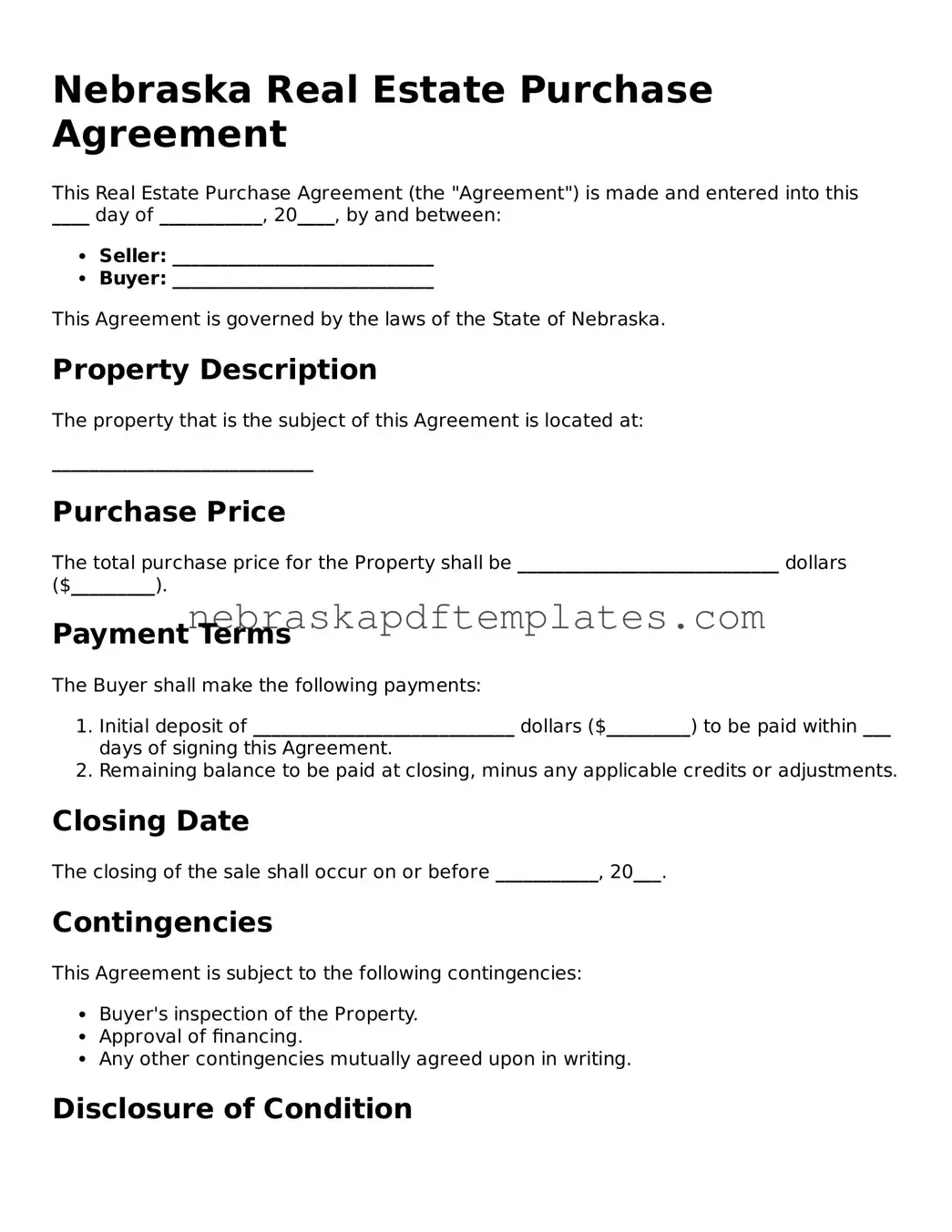 Attorney-Verified  Real Estate Purchase Agreement Document for Nebraska