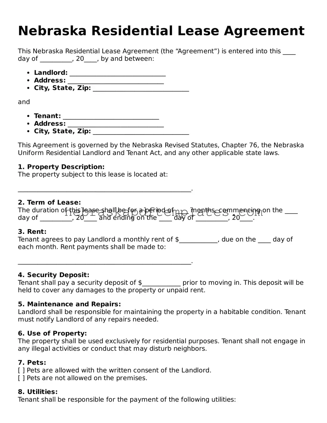 Attorney-Verified  Residential Lease Agreement Document for Nebraska