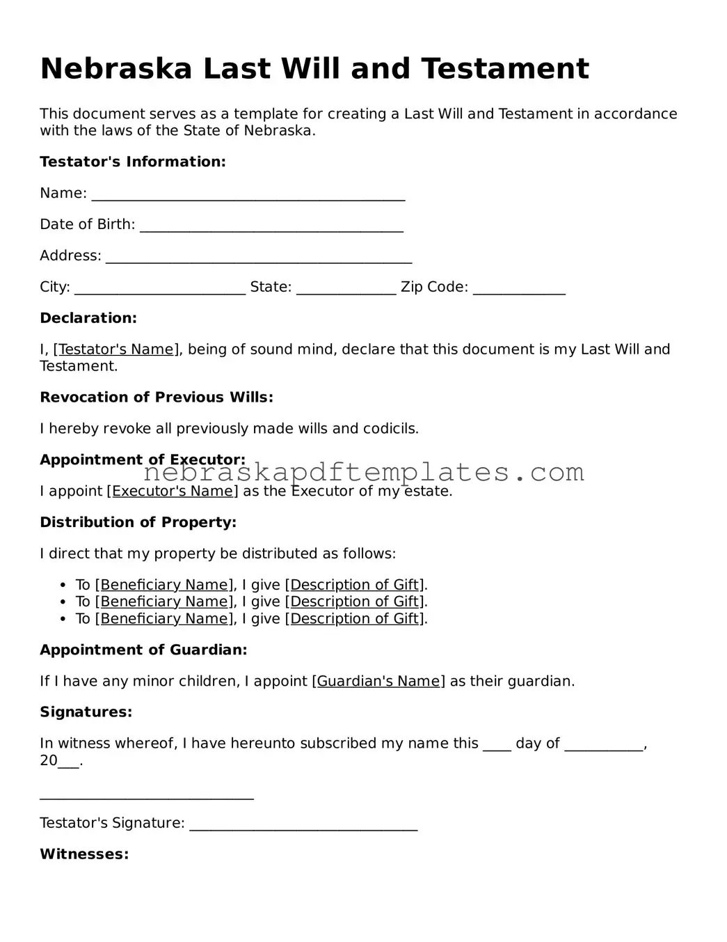 Attorney-Verified Last Will and Testament Document for Nebraska