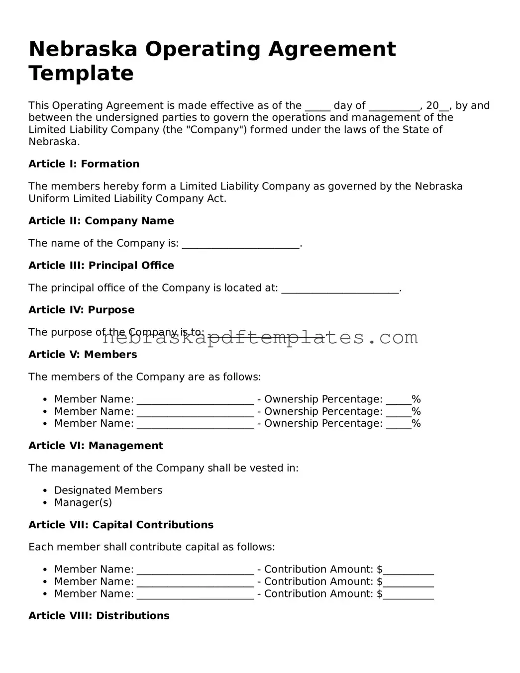 Attorney-Verified  Operating Agreement Document for Nebraska