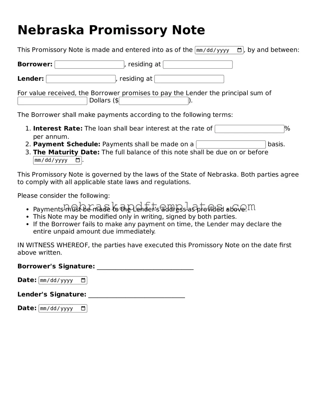 Attorney-Verified  Promissory Note Document for Nebraska