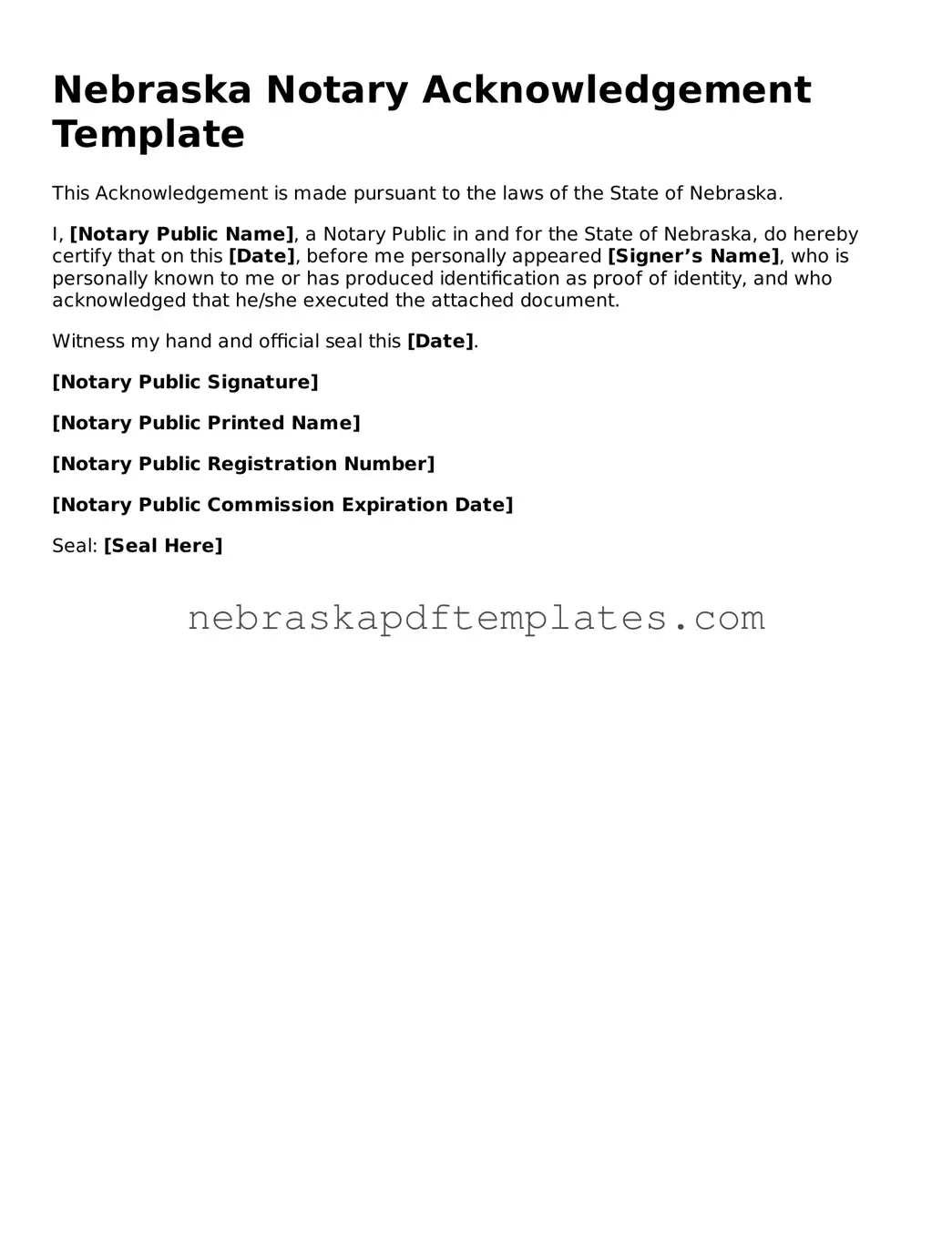 Attorney-Verified  Notary Acknowledgement Document for Nebraska