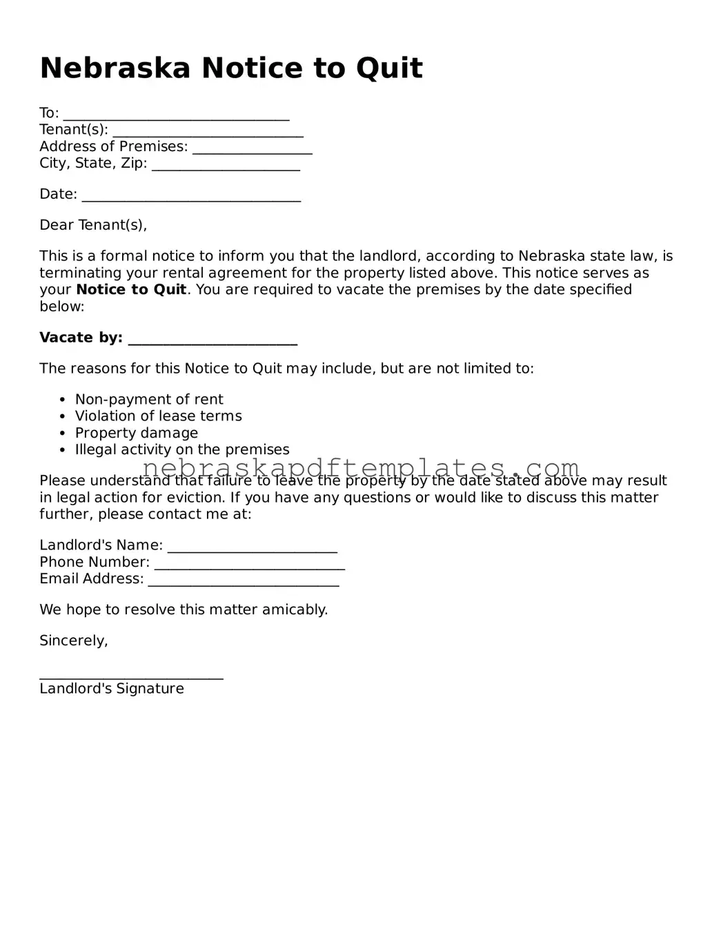 Attorney-Verified Notice to Quit Document for Nebraska