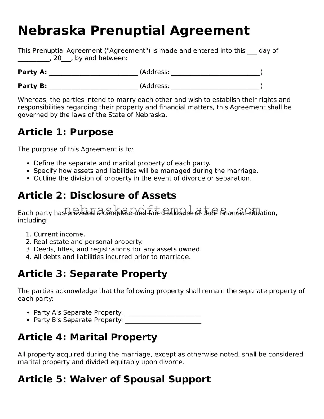 Attorney-Verified Prenuptial Agreement Document for Nebraska