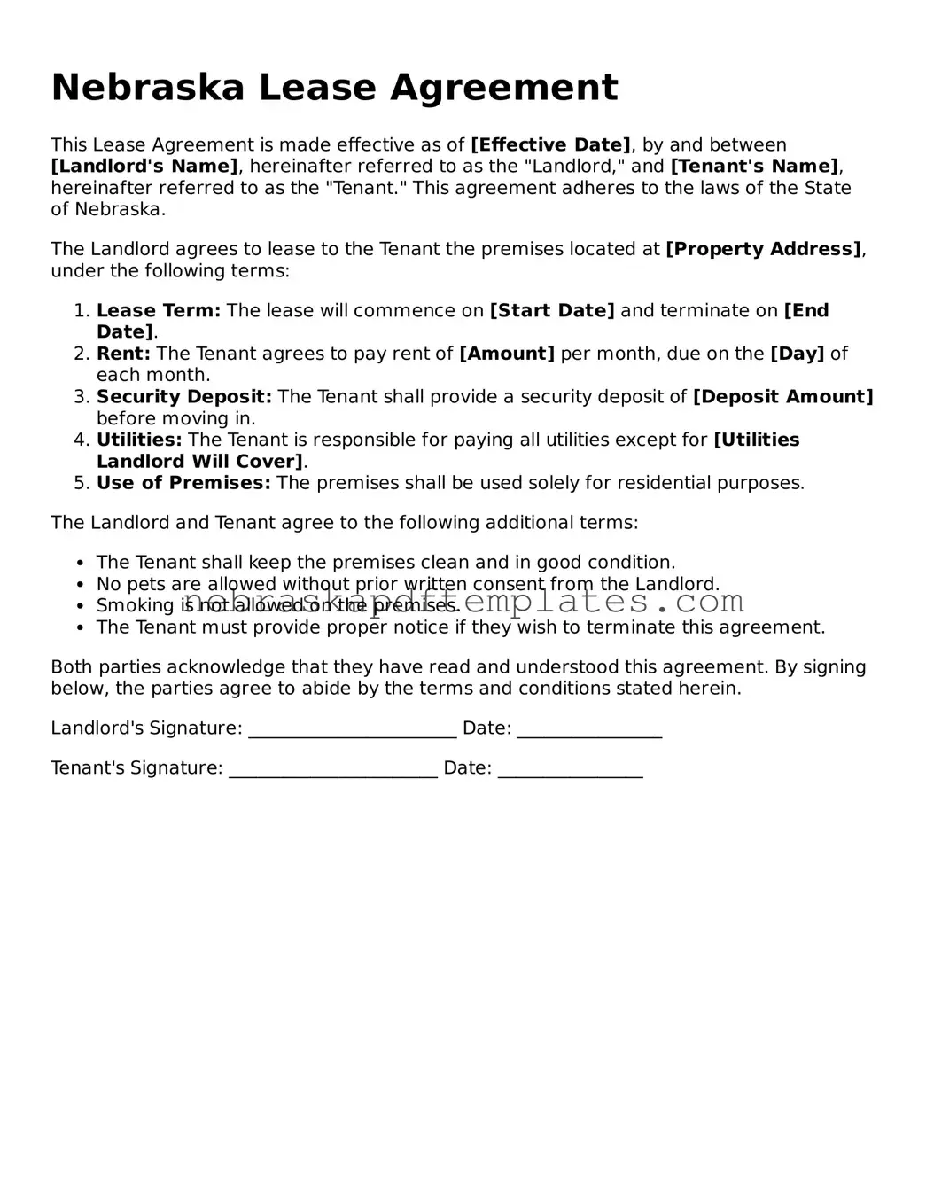 Attorney-Verified  Lease Agreement Document for Nebraska