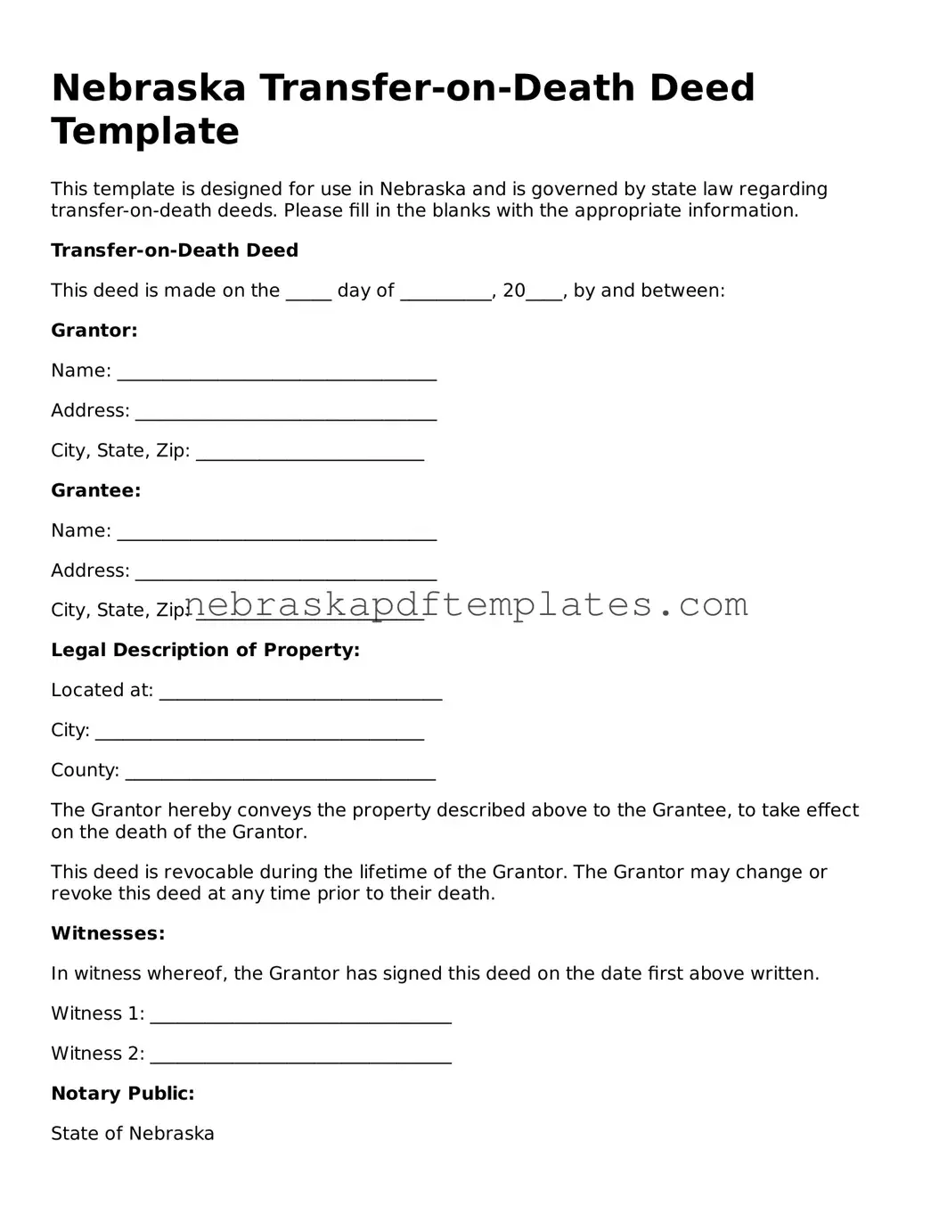 Attorney-Verified  Transfer-on-Death Deed Document for Nebraska
