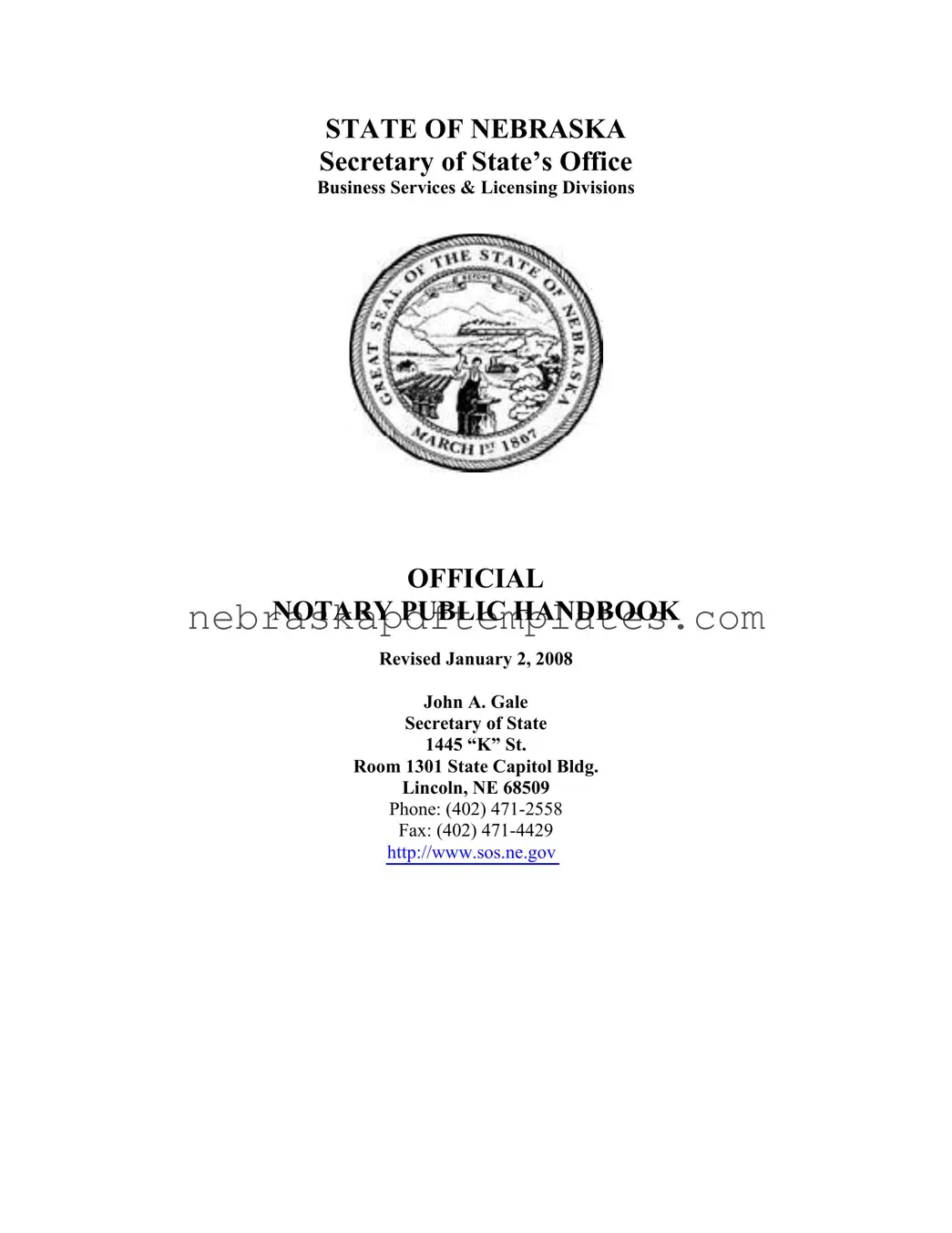 Blank Notary Handbook Nebraska PDF Template