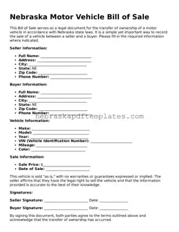 Attorney-Verified  Motor Vehicle Bill of Sale Document for Nebraska