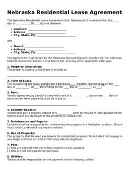 Attorney-Verified  Residential Lease Agreement Document for Nebraska