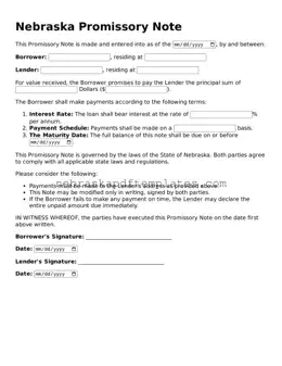 Attorney-Verified  Promissory Note Document for Nebraska