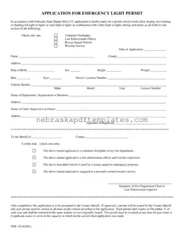 Blank Nebraska Red Light Permit PDF Template