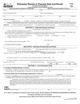 Blank Nebraska Sales Tax PDF Template