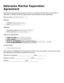 Attorney-Verified  Marital Separation Agreement Document for Nebraska
